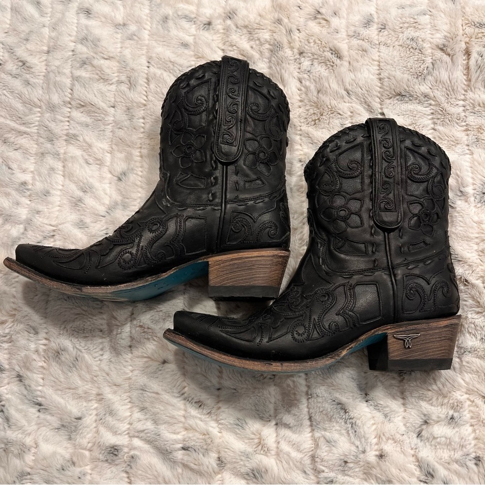 Lane Robin Black Leather Inlay Western Boots Sz-5.5 - Picture 2 of 8
